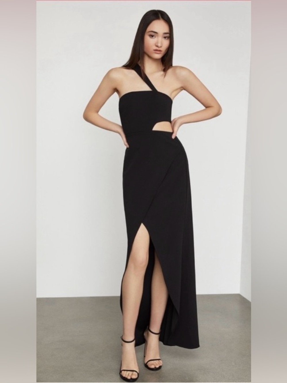 BCBGMaxAzria Black One-Shoulder Cutout Maxi Gown